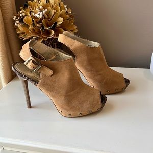 Sam Edelman SE Boutique women’s size 8 Tan peep toe snake print heel Unique